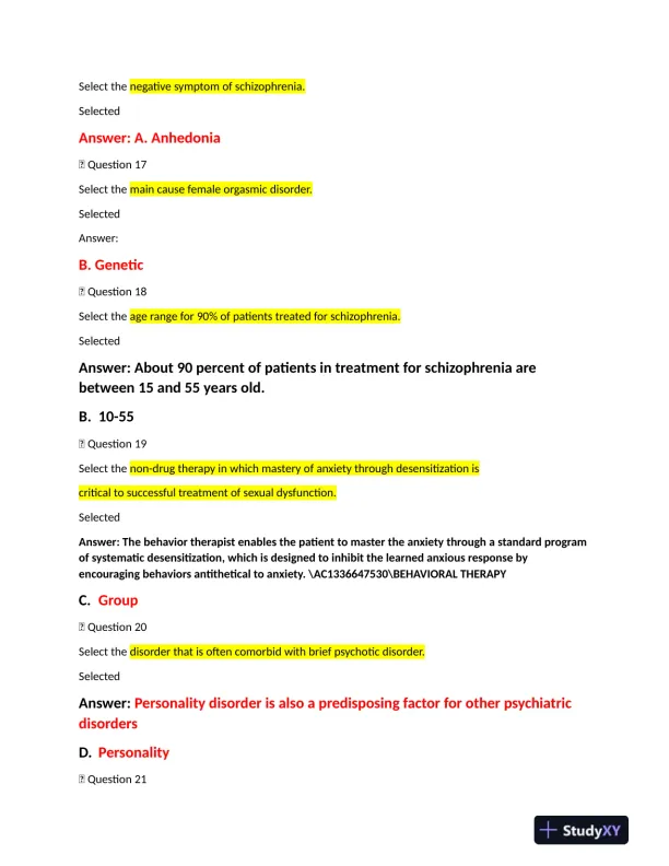2022 NRNP6635 Walden University Psychopathology Final Exam Week 11 With Answers (261 Solved Questions) - Page 7 preview image