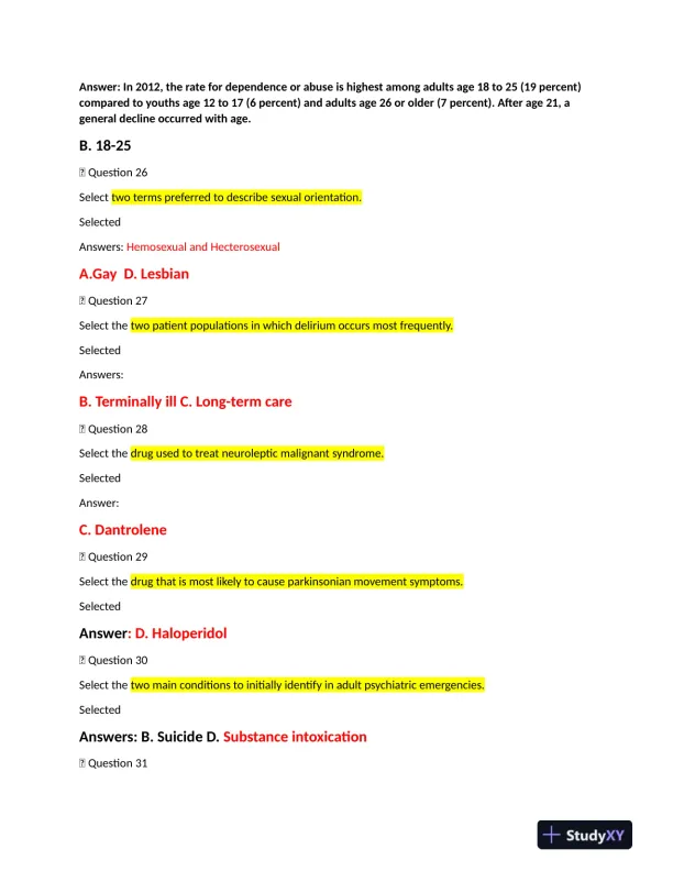 2022 NRNP6635 Walden University Psychopathology Final Exam Week 11 With Answers (261 Solved Questions) - Page 9 preview image