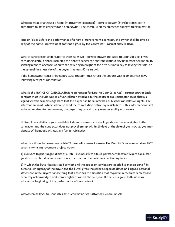 Maryland Home Improvement Practice Exam with Answers (194 Solved Questions) - Page 7 preview image