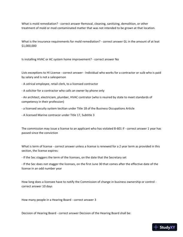 Maryland Home Improvement Practice Exam with Answers (194 Solved Questions) - Page 9 preview image