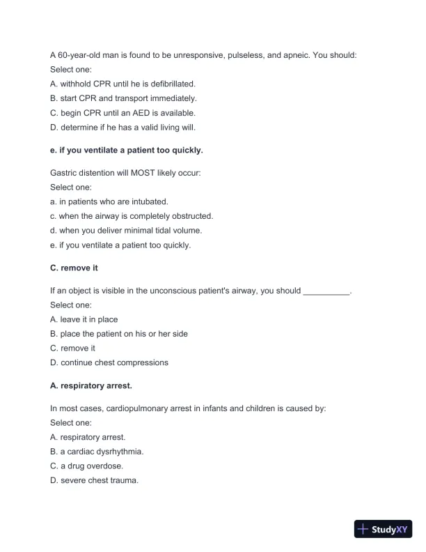 2024-2025 West Coast EMT Final Exam with Answers (258 Solved Questions) - Page 23 preview image