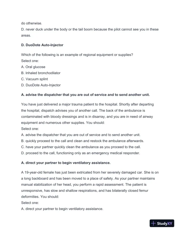2024-2025 West Coast EMT Final Exam with Answers (258 Solved Questions) - Page 5 preview image