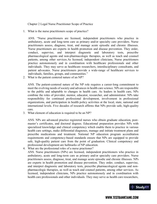 Nurse Practitioner's Business Practice and Legal Guide 6th Edition Test Bank - Page 4 preview image