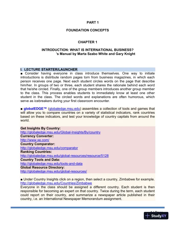 Solution Manual for International Business The New Realities, 5th Edition - Page 3 preview image