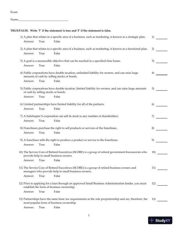 Entrepreneurial Finance, 6th Edition Test Bank - Page 13 preview image