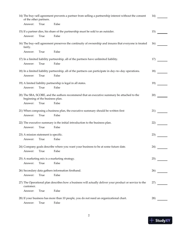 Entrepreneurial Finance, 6th Edition Test Bank - Page 14 preview image