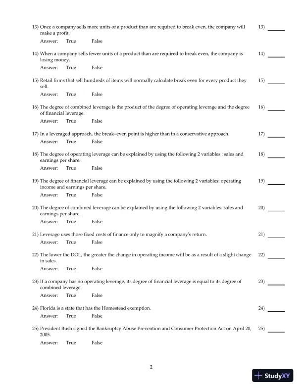 Entrepreneurial Finance, 6th Edition Test Bank - Page 26 preview image
