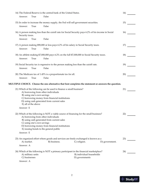 Entrepreneurial Finance, 6th Edition Test Bank - Page 3 preview image