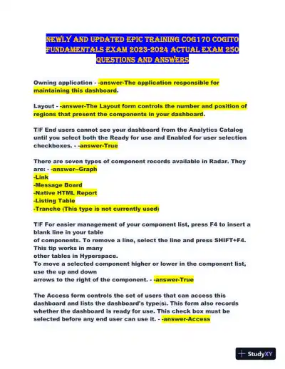 2023-2024 COG170 Cogito Epic Training Fundamentals Practice Exam with Answers (198 Solved Questions) - Page 1 preview image