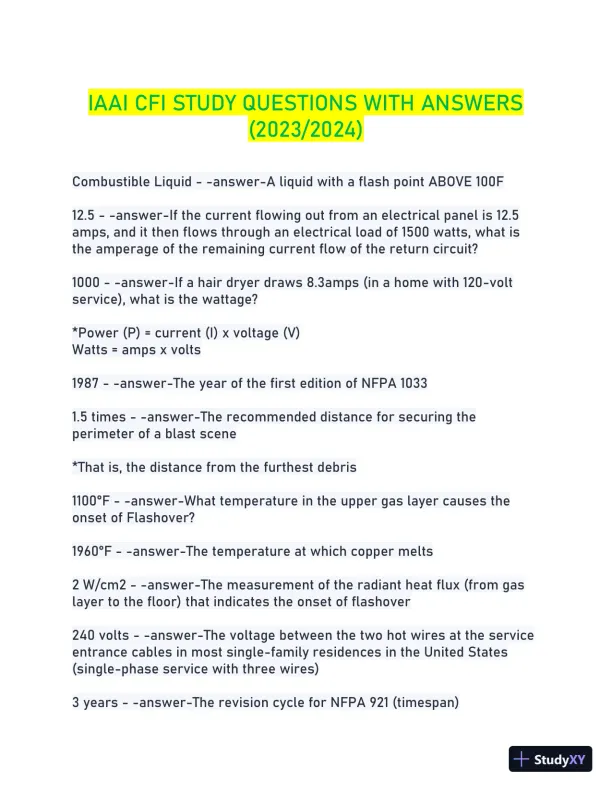 2023-2024 IAAI CFI Study Questions With Answers with Answers (258 Solved Questions) - Page 1 preview image