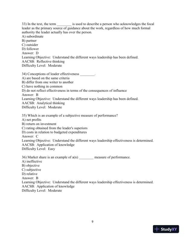 Test Bank for Leadership in Organizations, 9th Edition - Page 10 preview image