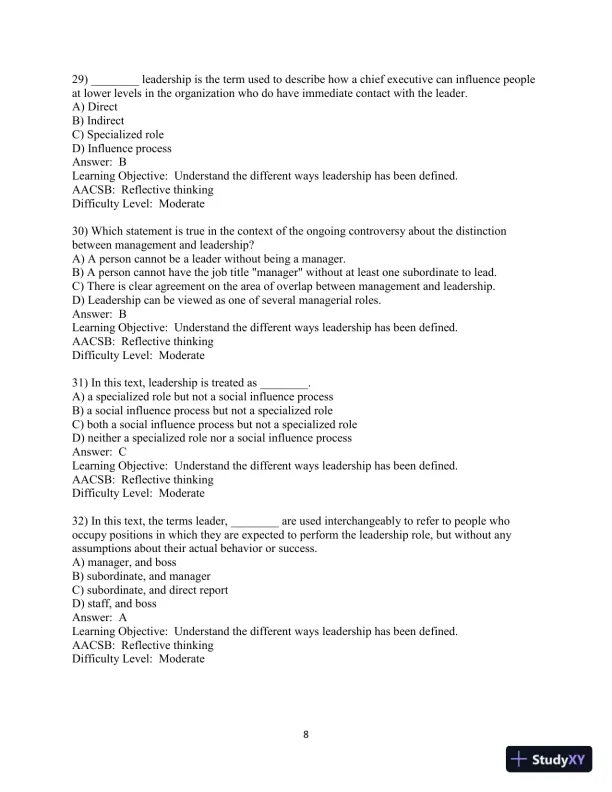 Test Bank for Leadership in Organizations, 9th Edition - Page 9 preview image