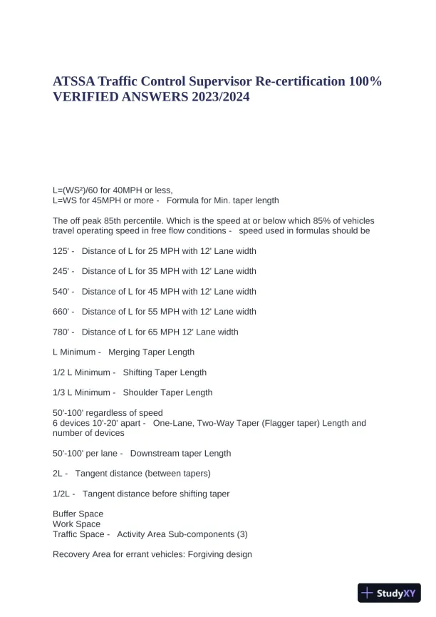 2023-2024 ATSSA Practice Exam With Answers (56 Solved Questions) - Page 1 preview image