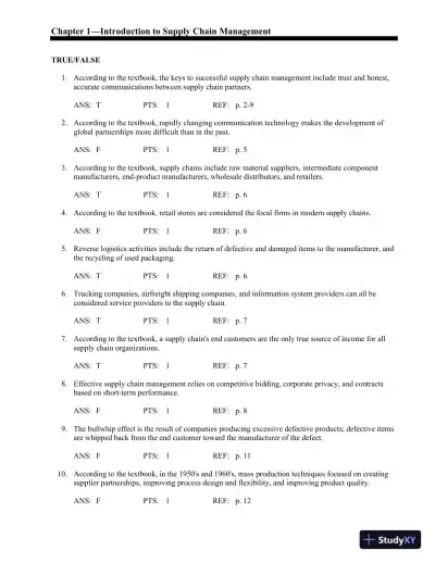 Test Bank For Principles Of Supply Chain Management: A Balanced Approach, 3rd Edition - Page 1 preview image