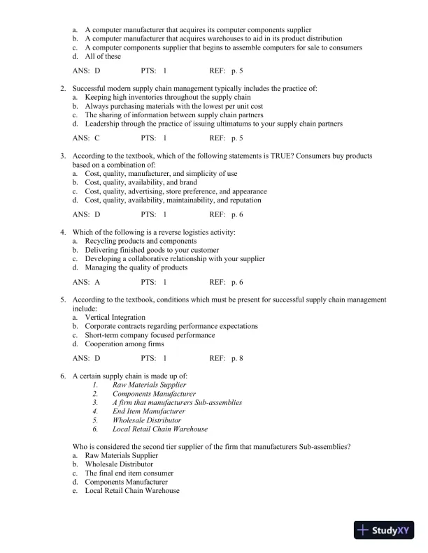 Test Bank For Principles Of Supply Chain Management: A Balanced Approach, 3rd Edition - Page 4 preview image