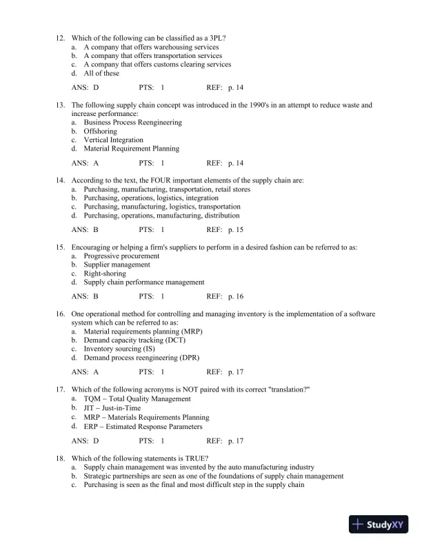 Test Bank For Principles Of Supply Chain Management: A Balanced Approach, 3rd Edition - Page 6 preview image