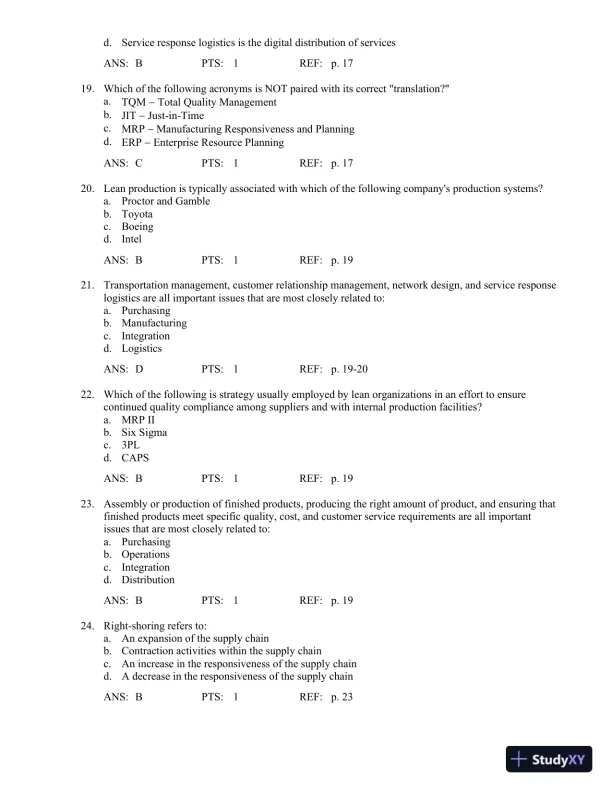 Test Bank For Principles Of Supply Chain Management: A Balanced Approach, 3rd Edition - Page 7 preview image