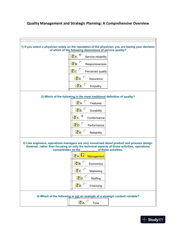 Quality Management and Strategic Planning: A Comprehensive Overview - Page 1 preview image