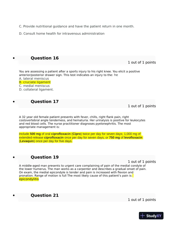Clinical Analysis Final Exam With Answers (143 Solved Questions) - Page 5 preview image
