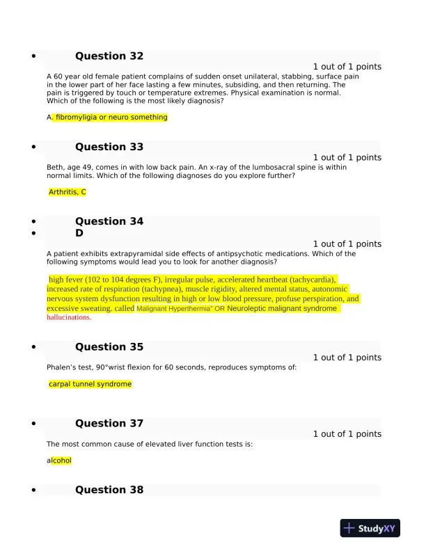 Clinical Analysis Final Exam With Answers (143 Solved Questions) - Page 8 preview image