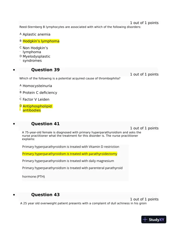 Clinical Analysis Final Exam With Answers (143 Solved Questions) - Page 9 preview image