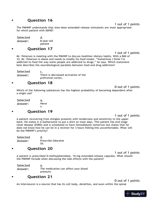 2021 NURS6630 Psychopathology Final Exam With Answers (76 Solved Questions) - Page 5 preview image