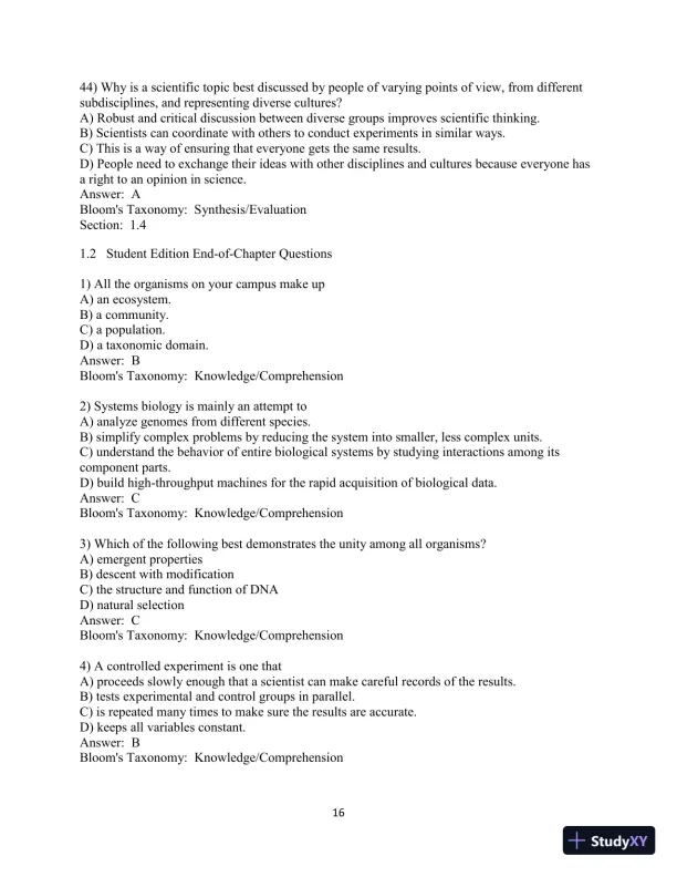 Test Bank For Campbell Biology, 11th Edition - Page 17 preview image