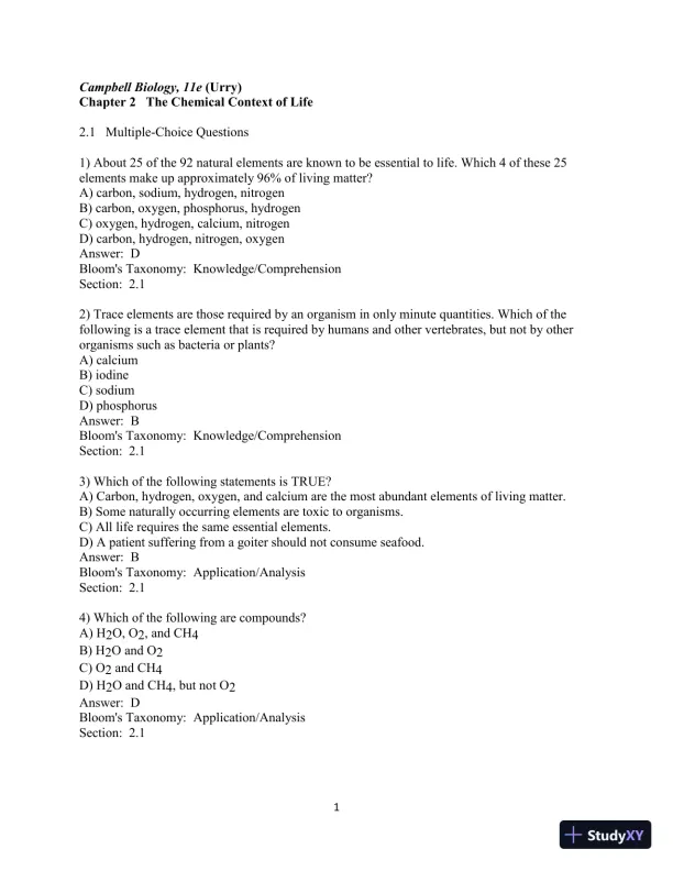 Test Bank For Campbell Biology, 11th Edition - Page 19 preview image