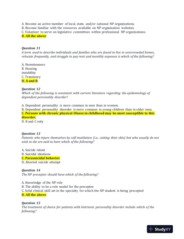 NRNP6675 Week 11 Final Exam With Answers (100 Solved Questions) - Page 4 preview image
