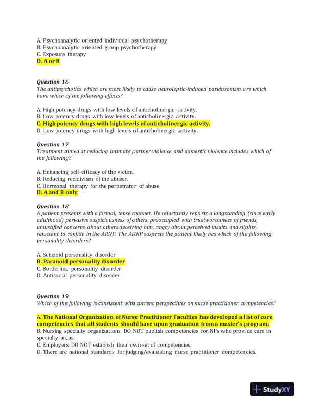 NRNP6675 Week 11 Final Exam With Answers (100 Solved Questions) - Page 5 preview image