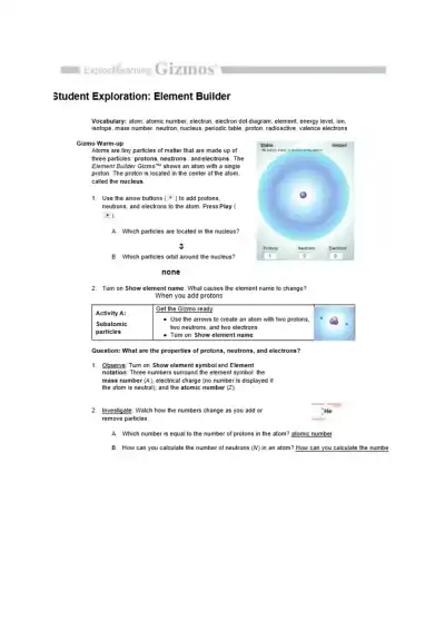 Element Builder Gizmo Exploring Atoms and Electron - Page 1 preview image