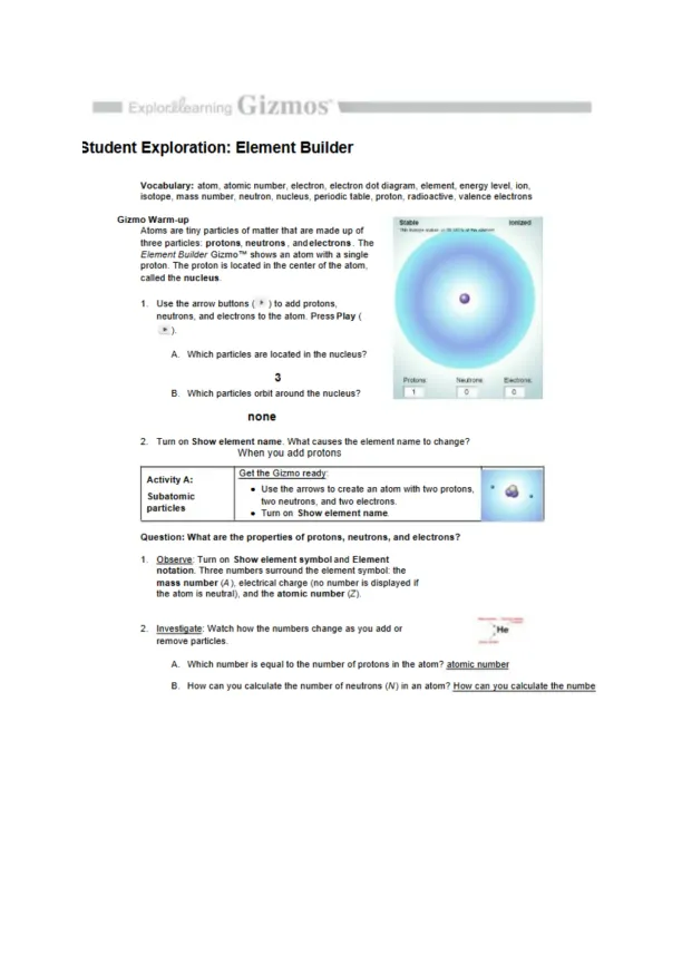 Element Builder Gizmo Exploring Atoms and Electron - Page 1 preview image