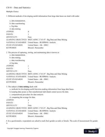 Statistics for Business and Economics, 13th Edition Test Bank - Page 1 preview image