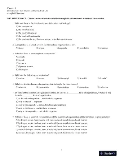 Test Bank For Biology: Concepts and Connections, 6th Edition - Page 1 preview image