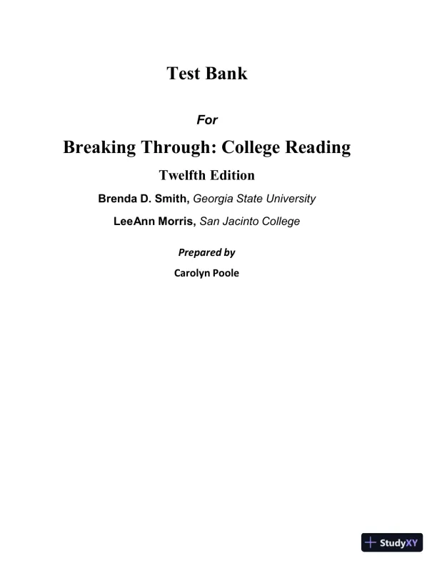 Test Bank for Breaking Through: College Reading , 12th Edition - Page 1 preview image