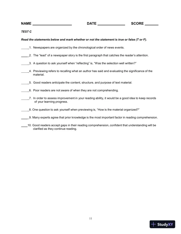 Test Bank for Breaking Through: College Reading , 12th Edition - Page 14 preview image