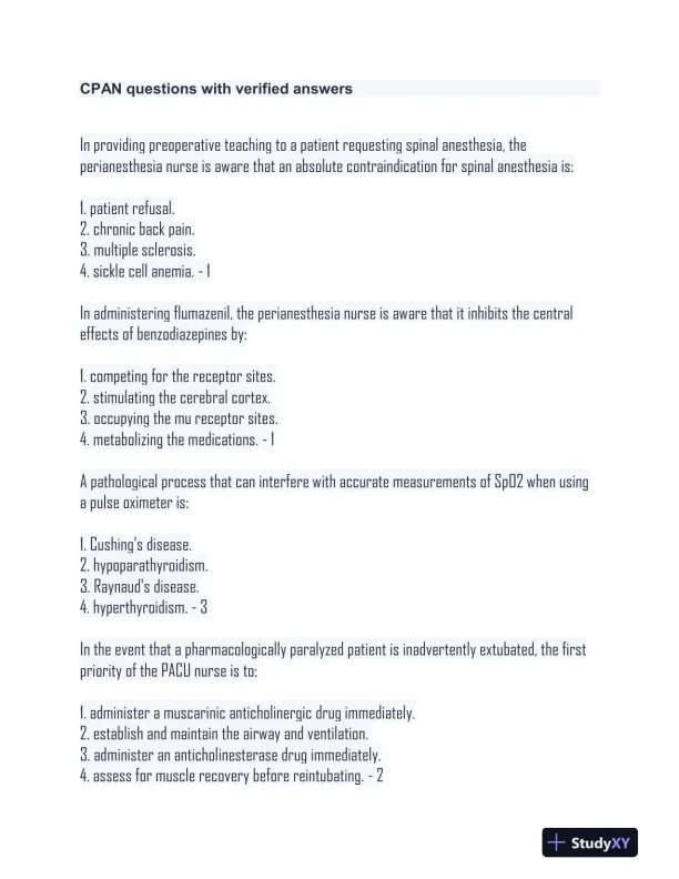 CPAN Pharmacology Practice Exam With Answers (302 Solved Questions) - Page 1 preview image