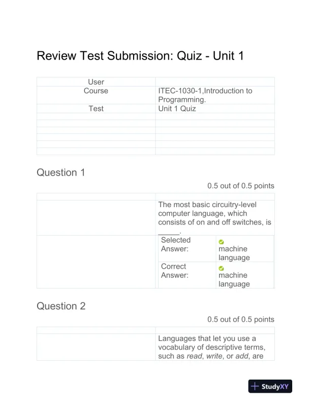 ITEC-1030-1, Introduction to Programming - Page 1 preview image
