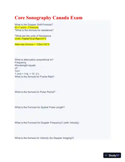 Core Sonography Canada Practice Exam with Answers (170 Solved Questions) - Page 1 preview image