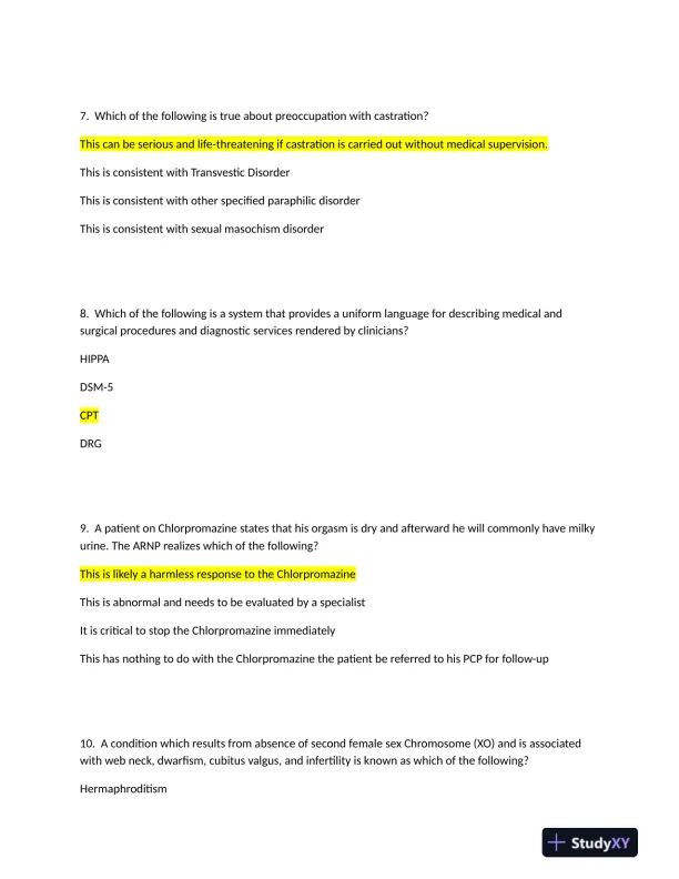 2022 NRNP6675-15 Nursing Diagnosis Midterm Week 6 Exam With Answers (97 Solved Questions) - Page 4 preview image