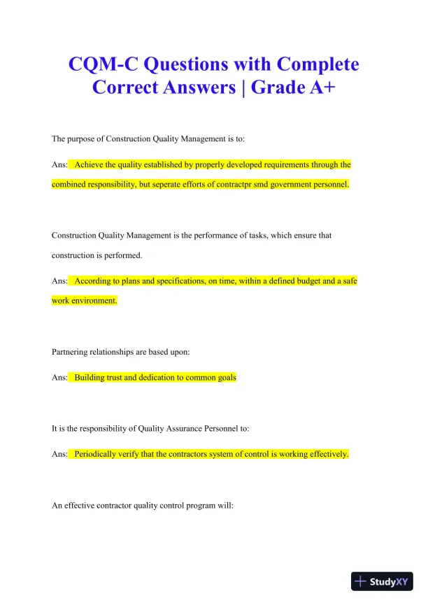 CQM-C Construction Practice Exam With Answers (40 Solved Questions) - Page 1 preview image