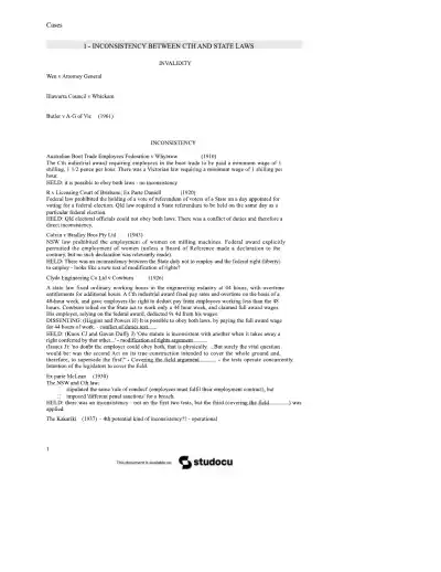 Inconsistencies in Cth and State Laws - Page 1 preview image