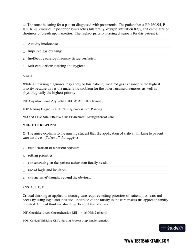 Medical-Surgical Nursing: Concepts & Practice 3rd Edition Test Bank - Page 25 preview image