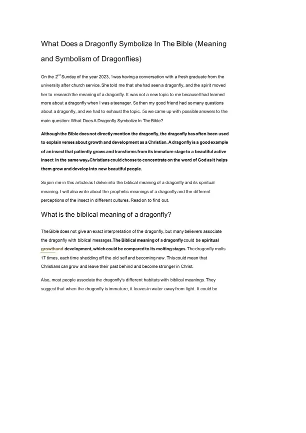 The Spiritual and Biblical Meaning of Dragonflies - Page 1 preview image