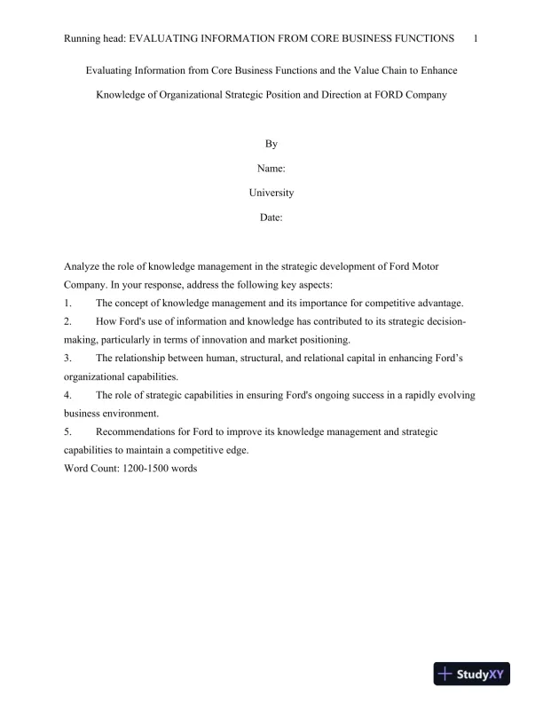 Evaluating Information from Core Business Functions and the Value Chain at FORD Company - Page 1 preview image