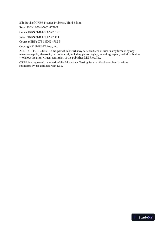 5 lb. Book of GRE Practice Problems: 1,800+ Practice Problems in Book and Online (2018) - Page 3 preview image