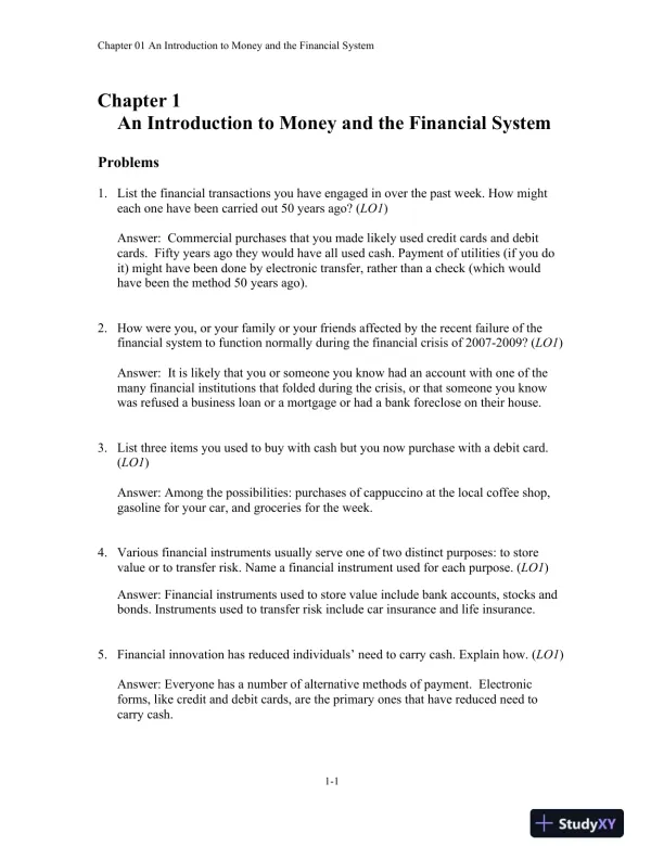 Money, Banking and Financial Markets, 5th Edition Solution Manual - Page 1 preview image
