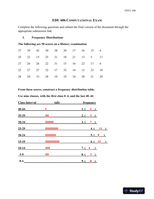 EDU 606 Computational Exam - Page 1 preview image