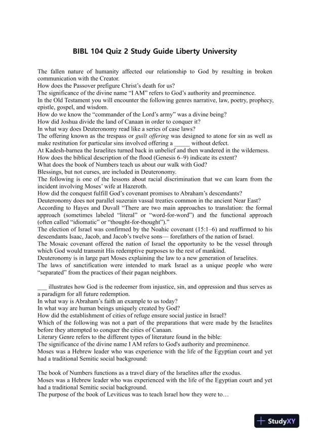 BIBL 104 Quiz 2 Study Guide Liberty University - Page 1 preview image