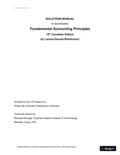 Fundamental Accounting Principles, Volume 1 15th Canadian Edition Solution Manual - Page 1 preview image